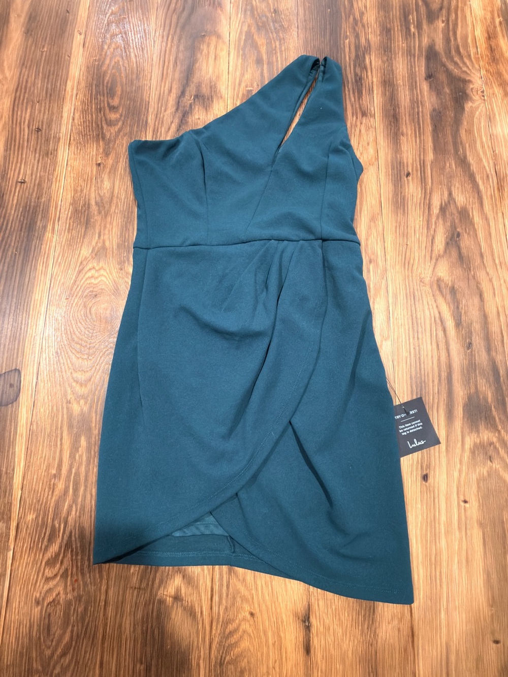 Lulu's One-Shoulder Teal Wrap-Front Mini Dress